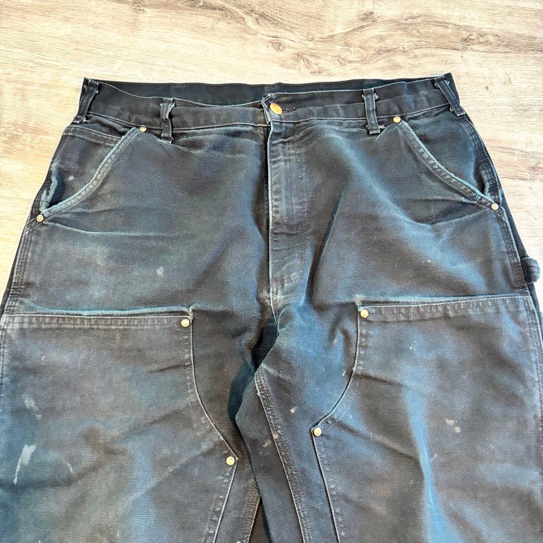 希少USA製Carharttダブルニー 極上フェード ブラック B01#567