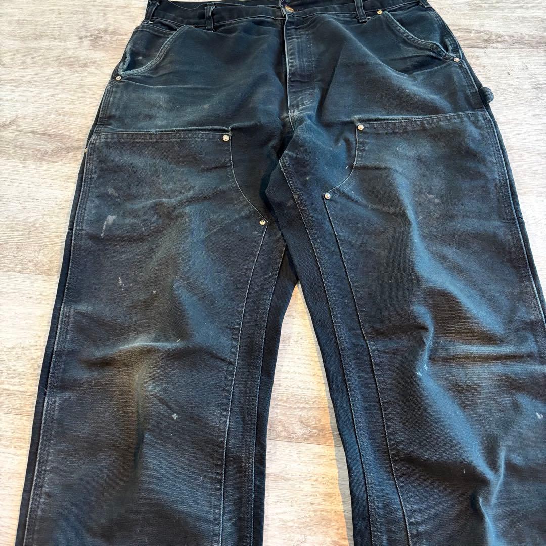 希少USA製Carharttダブルニー 極上フェード ブラック B01#567