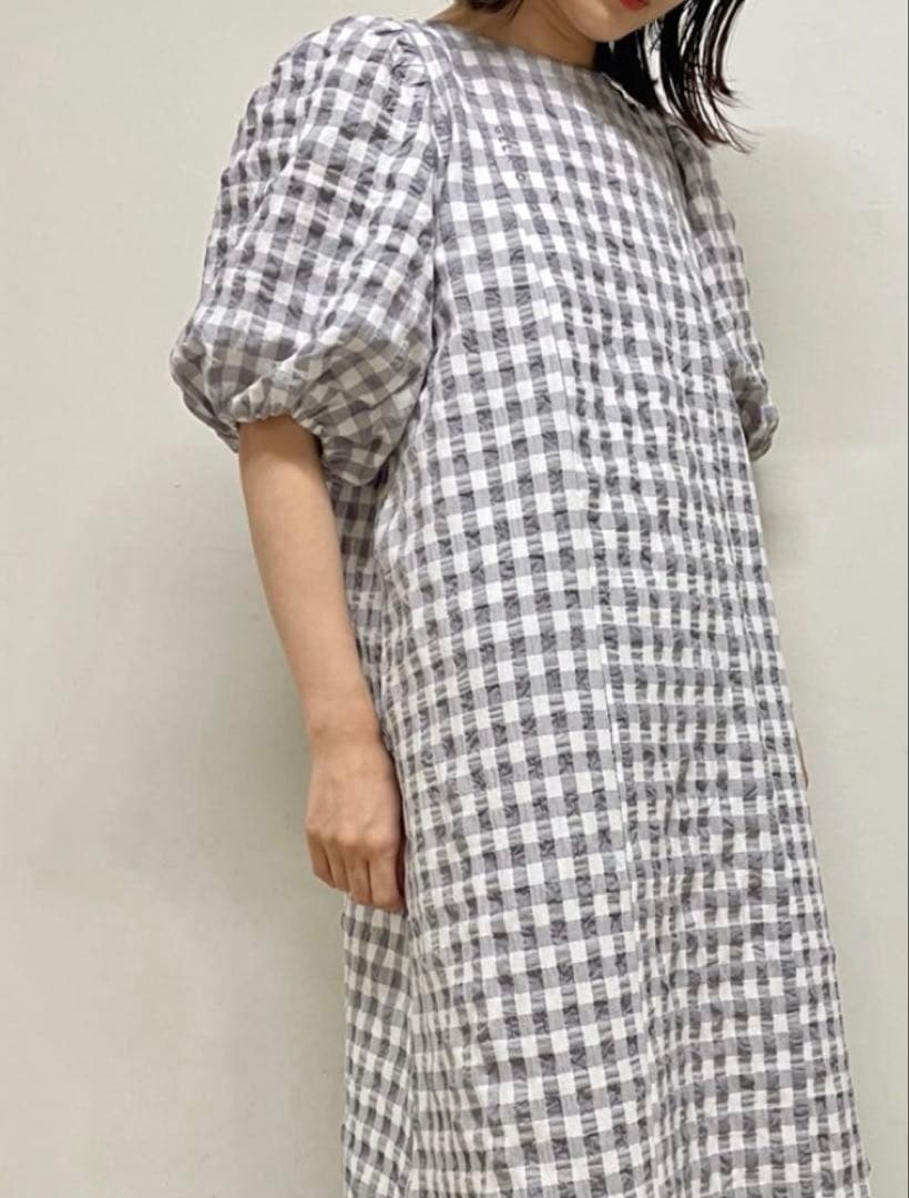 ジェラートピケ ギンガムチェックドレス　ワンピース　マタニティー　グレー