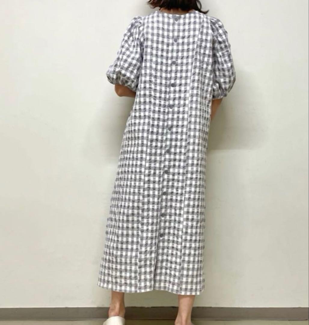 ジェラートピケ ギンガムチェックドレス　ワンピース　マタニティー　グレー