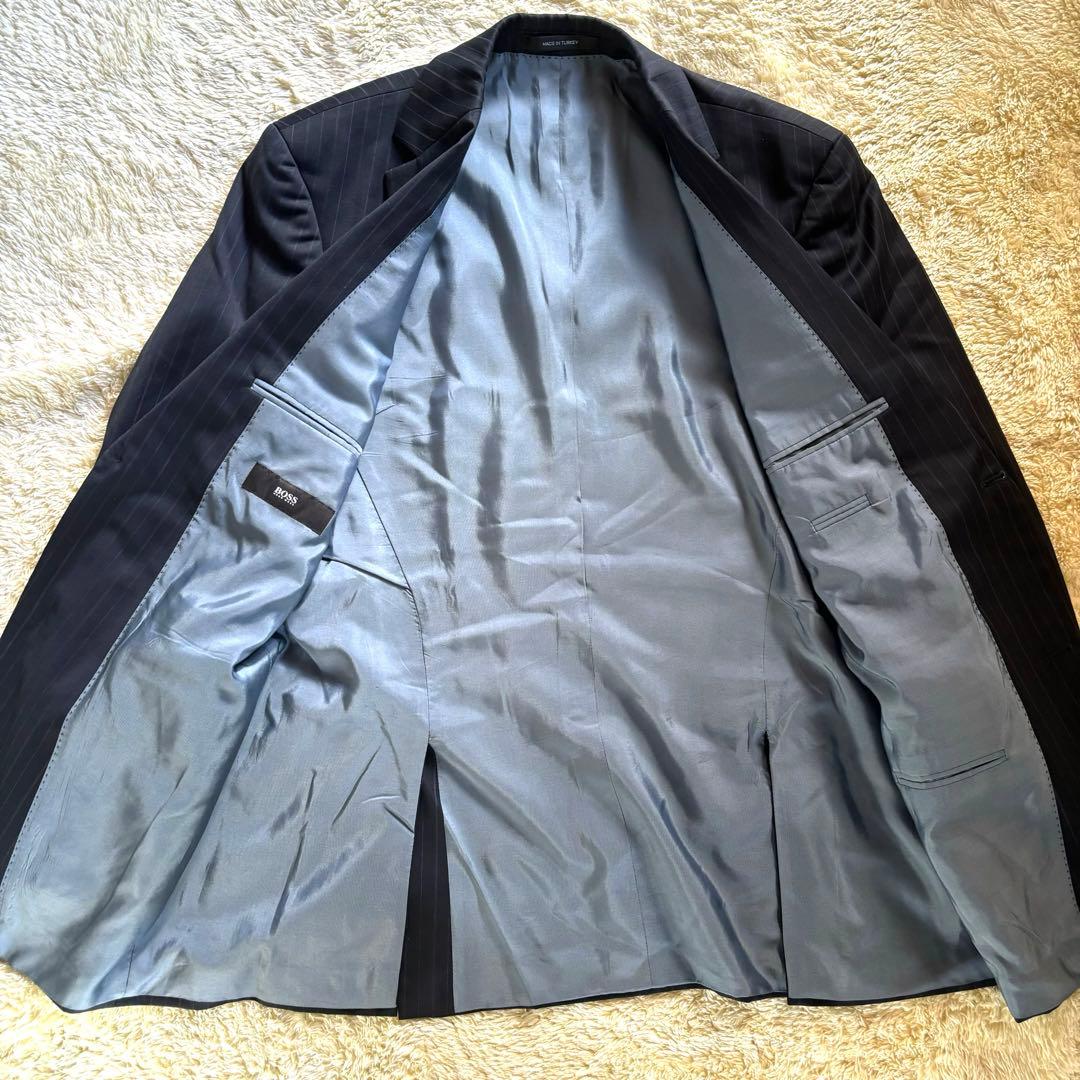 美品✨ヒューゴボス　セットアップ　ネイビーストライプ　48トルコ製　総裏