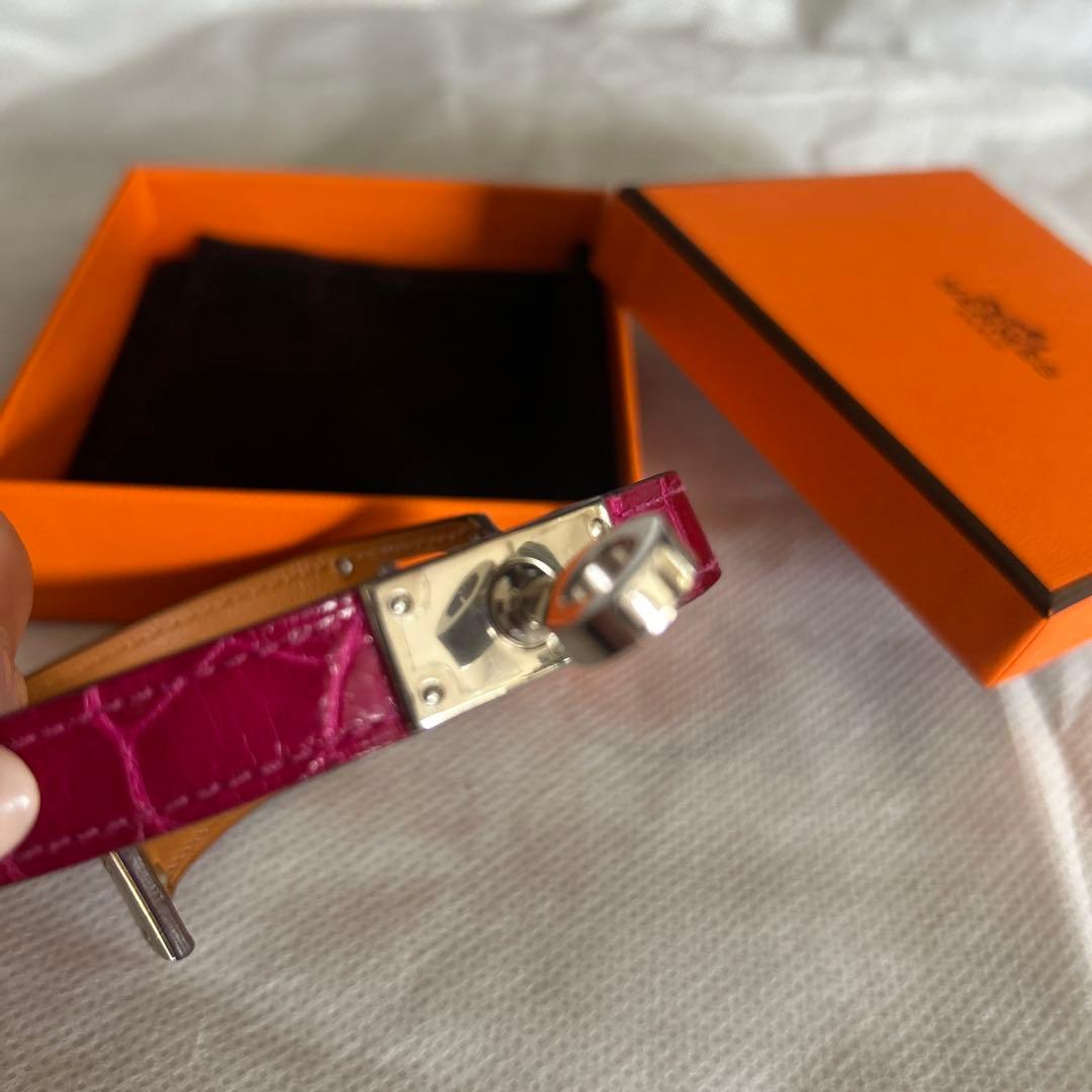 みこさま専用　エルメス　クロコ　ピンク　シルバー金具　バングル　ドゥブルトゥール