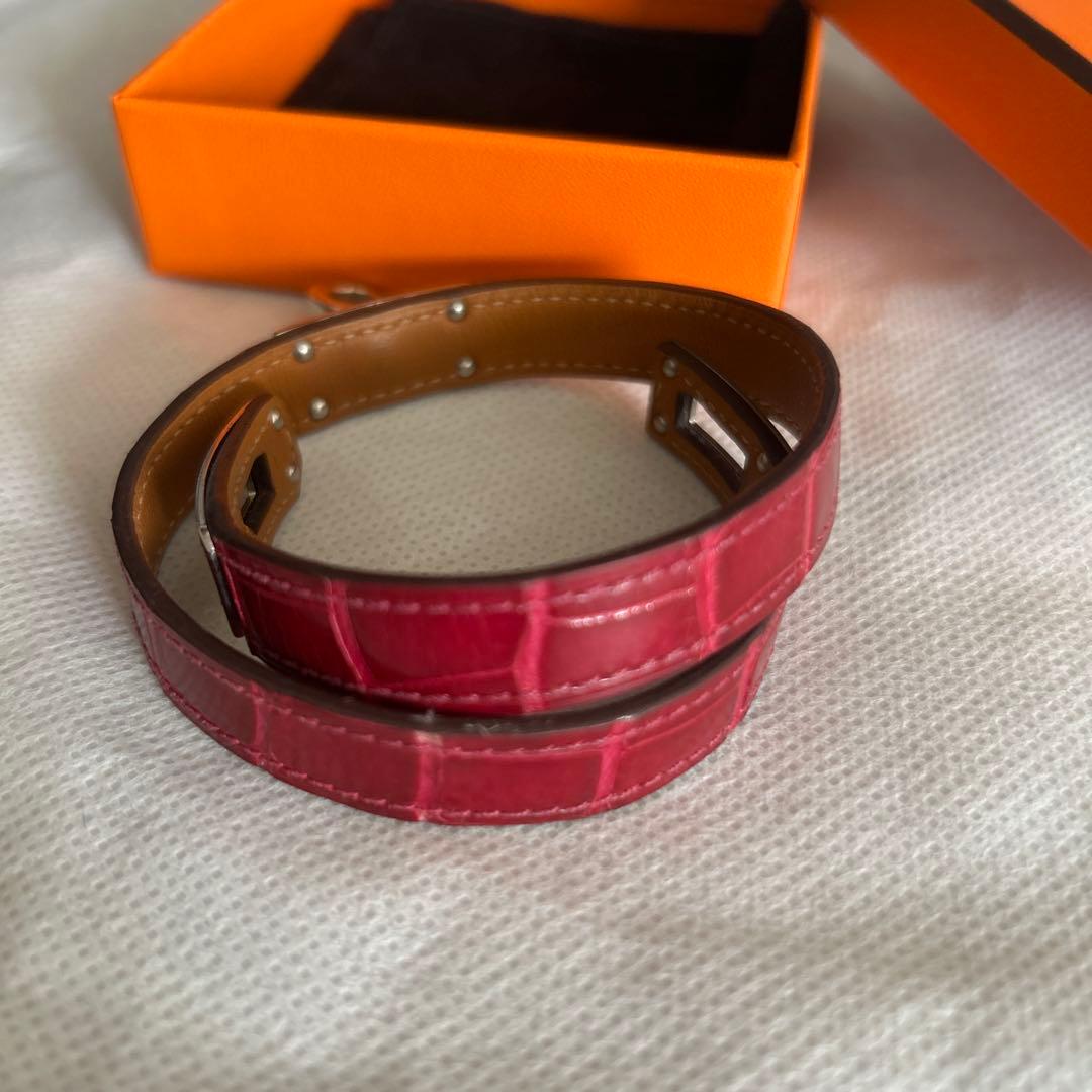 みこさま専用　エルメス　クロコ　ピンク　シルバー金具　バングル　ドゥブルトゥール