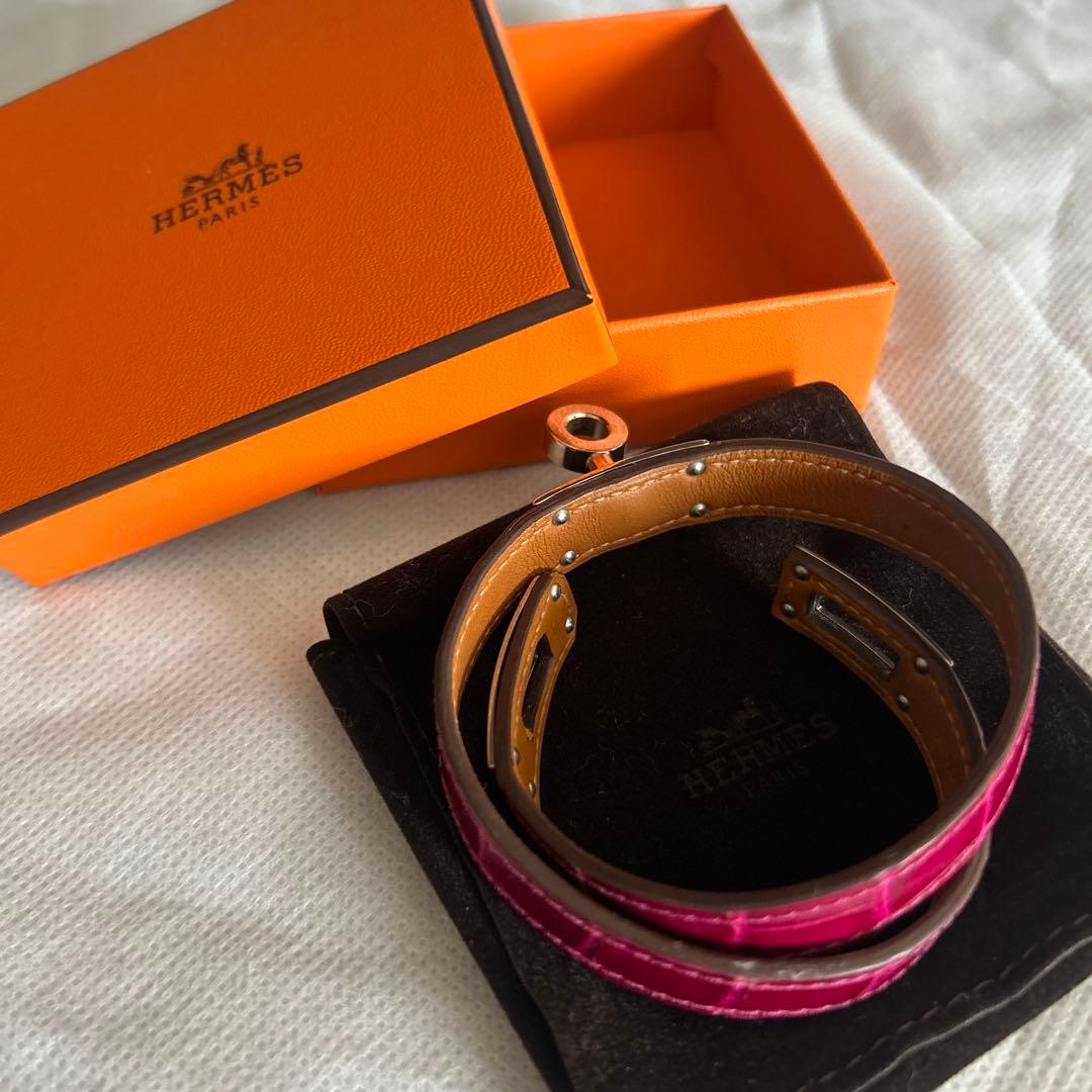 みこさま専用　エルメス　クロコ　ピンク　シルバー金具　バングル　ドゥブルトゥール