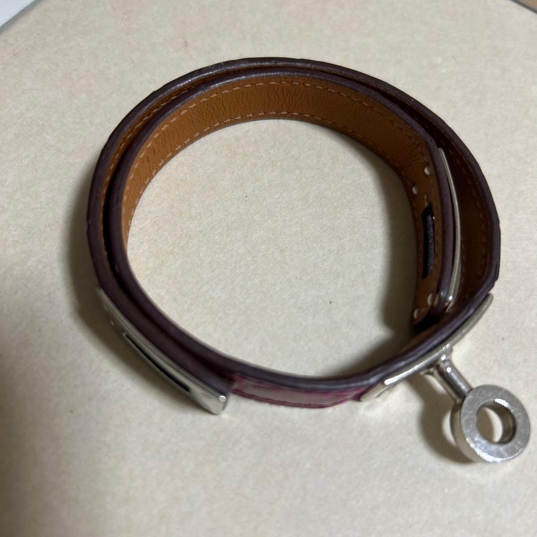 みこさま専用　エルメス　クロコ　ピンク　シルバー金具　バングル　ドゥブルトゥール