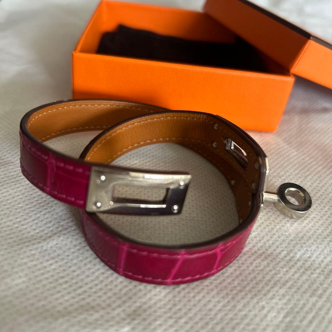 みこさま専用　エルメス　クロコ　ピンク　シルバー金具　バングル　ドゥブルトゥール