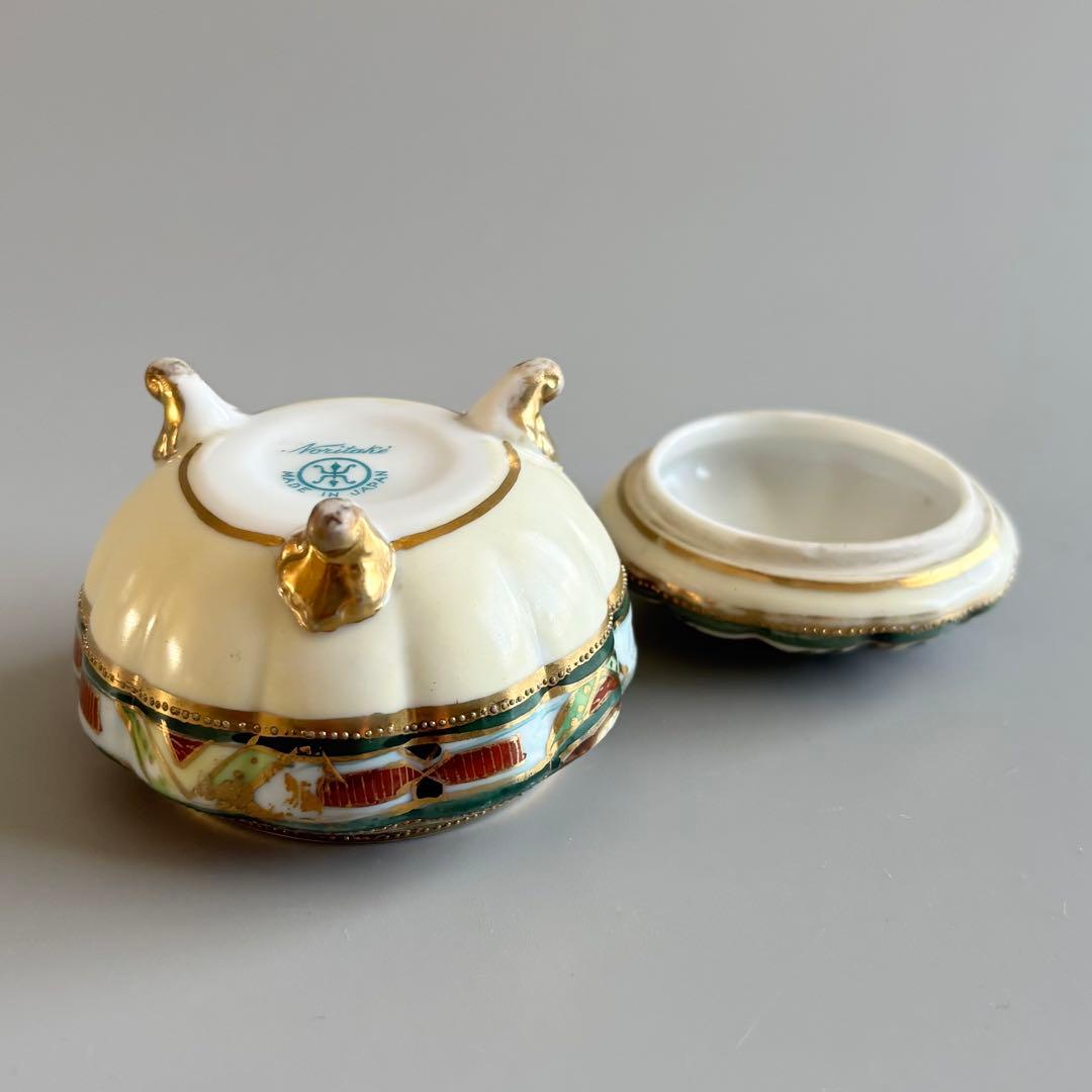 アンティーク　オールドノリタケ　マルキ印　金彩三つ脚蓋物　ボンボニエール⚫︎稀少品