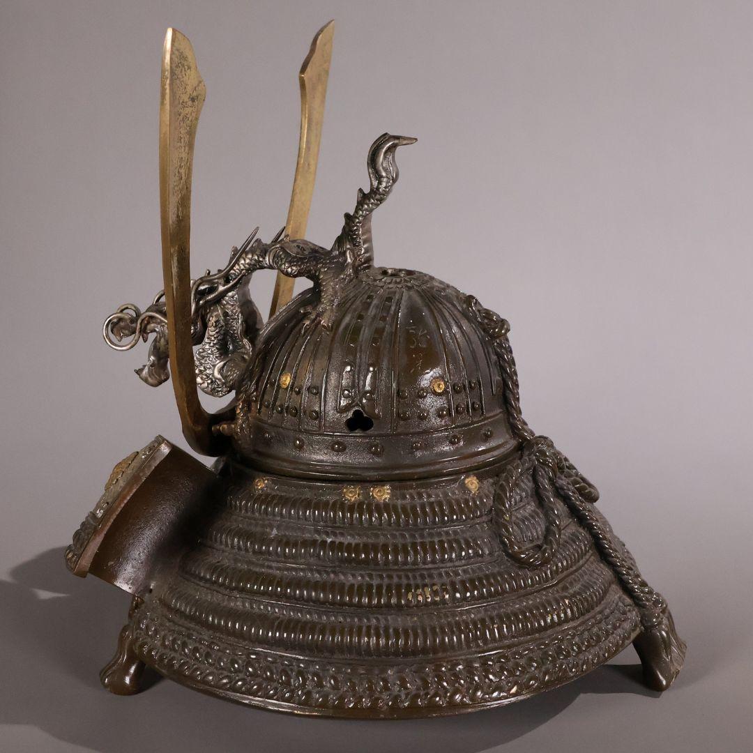 金工 龍光堂造 銅製 兜形 香炉 5374g 香道具 香爐 置物【MA756】