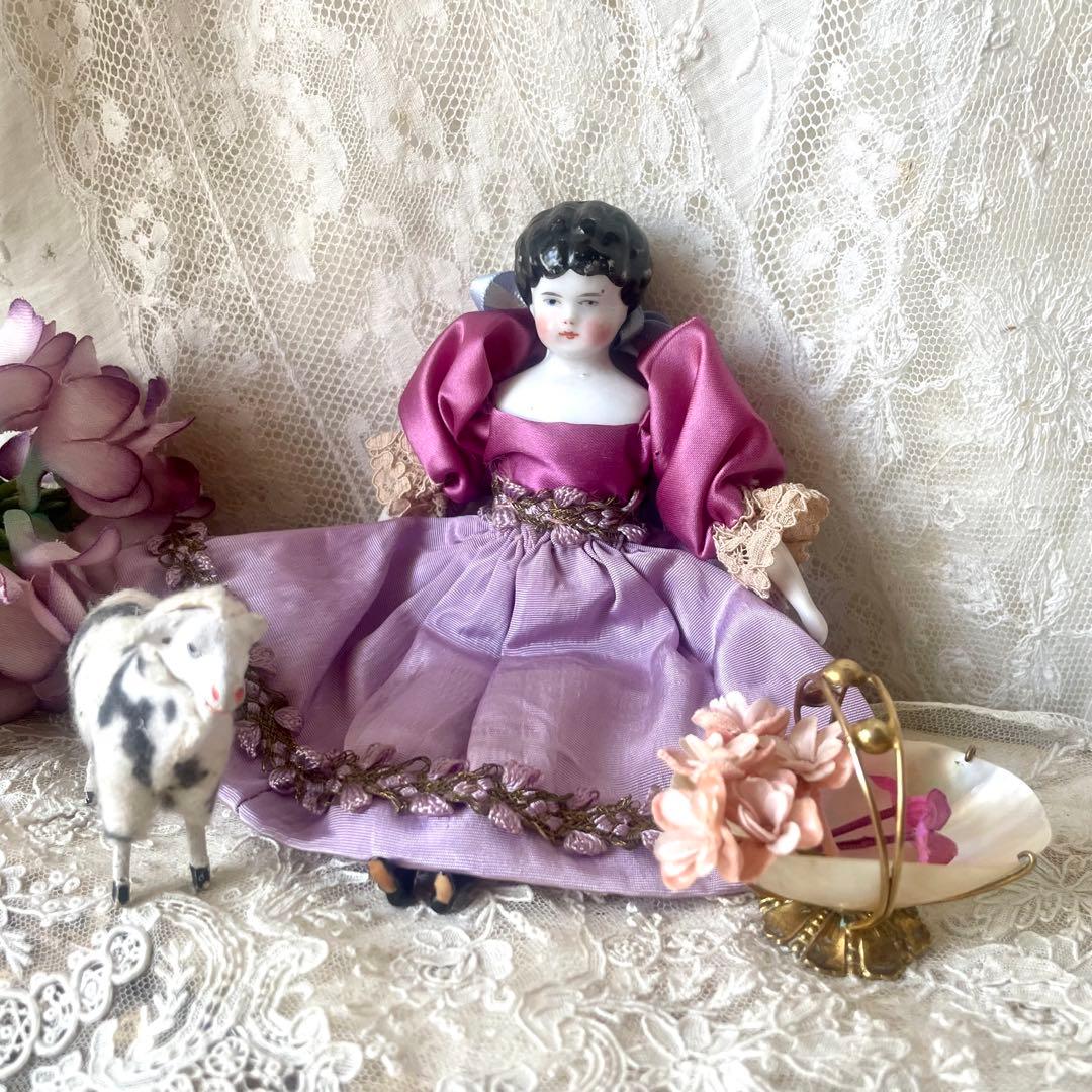 マザーオブパールのバギエ　ドールパニエにも　フランスアンティーク　白蝶貝　かご