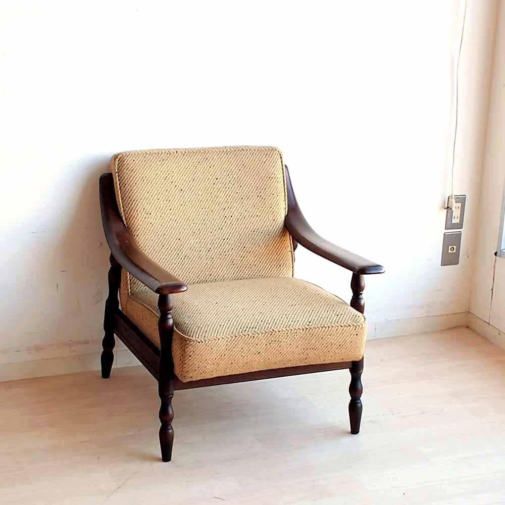 オールドカリモク シングルソファ B 木肘 ビンテージ ZR24194