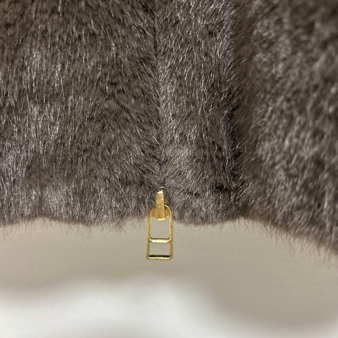 美品arpege story ファーフードジップベスト　茶 正規品　ゴールド金具