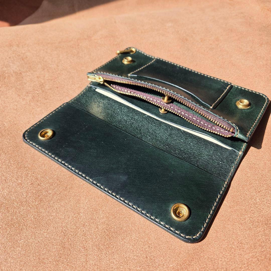 131ロング　トラッカーウォレット イタリアンレザーTEXAS【グリーン】