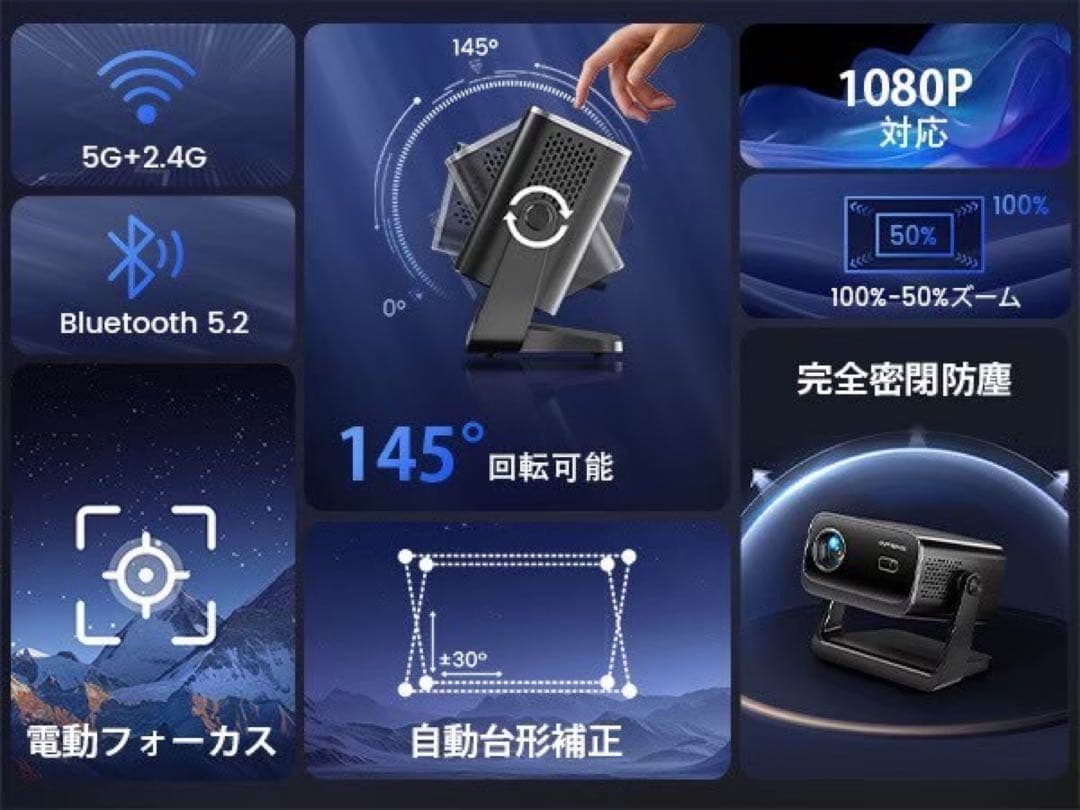 プロジェクター 小型 天井投影 電動フォーカス 自動台形補正
