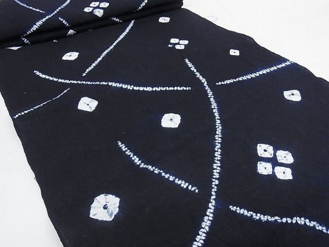 極上　夏物　有松鳴海絞り　紺色 手染め 浴衣反物 逸品　未使用　着尺