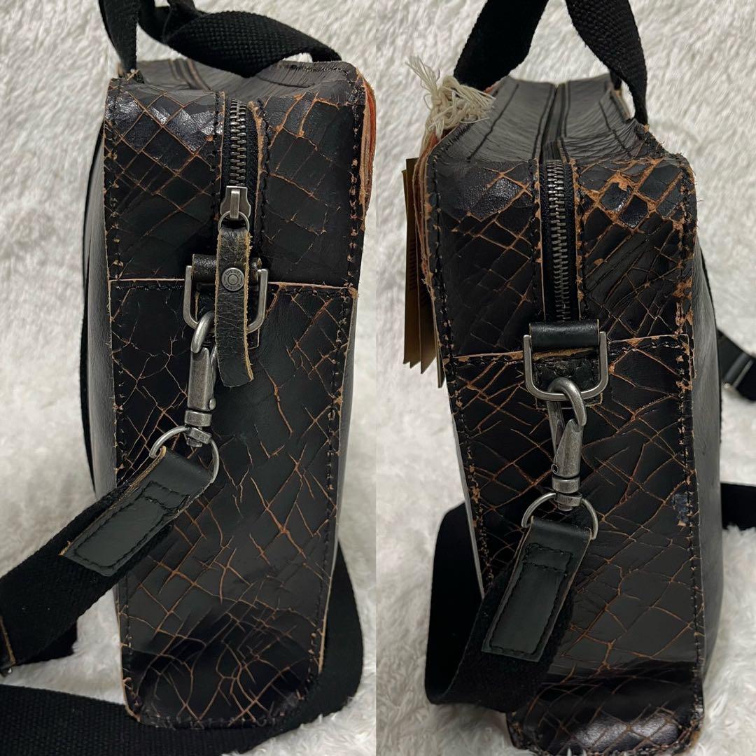 DIESEL レザー トートバッグ ダメージ加工 ブラック 2way パンク