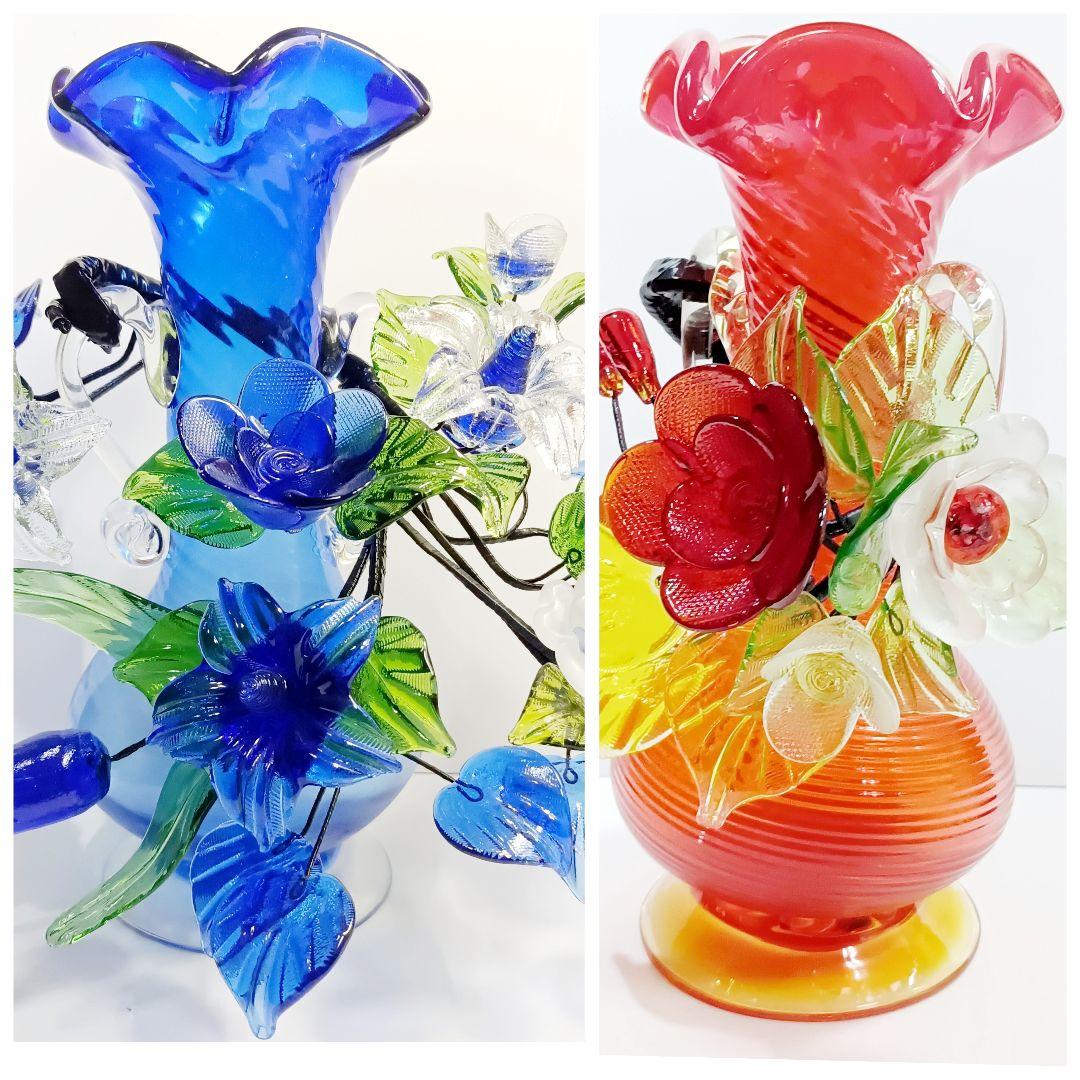 【美品】琉球ガラス 花瓶 ガラスオブジェ ガラス工芸30cm