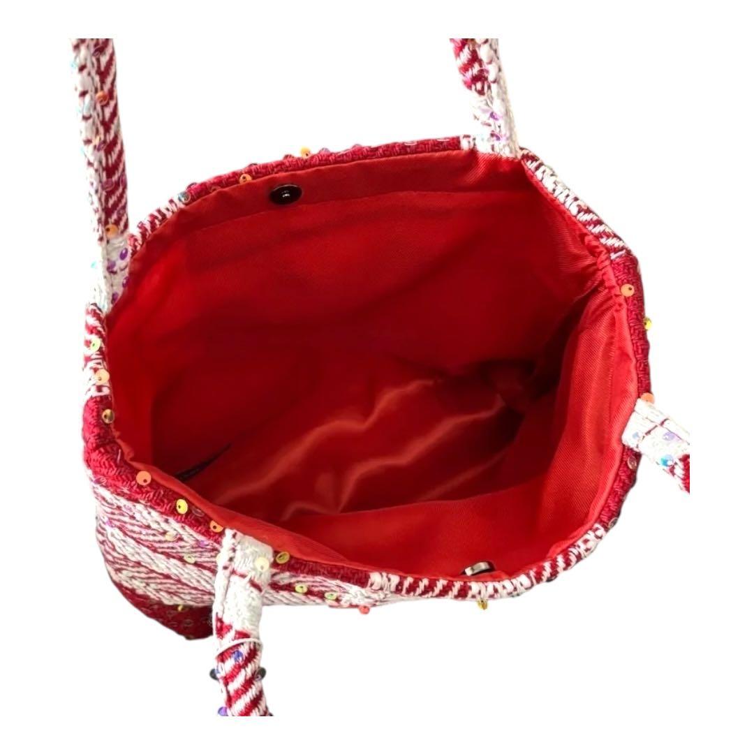 ご*り様 【新品未使用】 CHANEL ツイード 赤 スパンコール トートバッグ