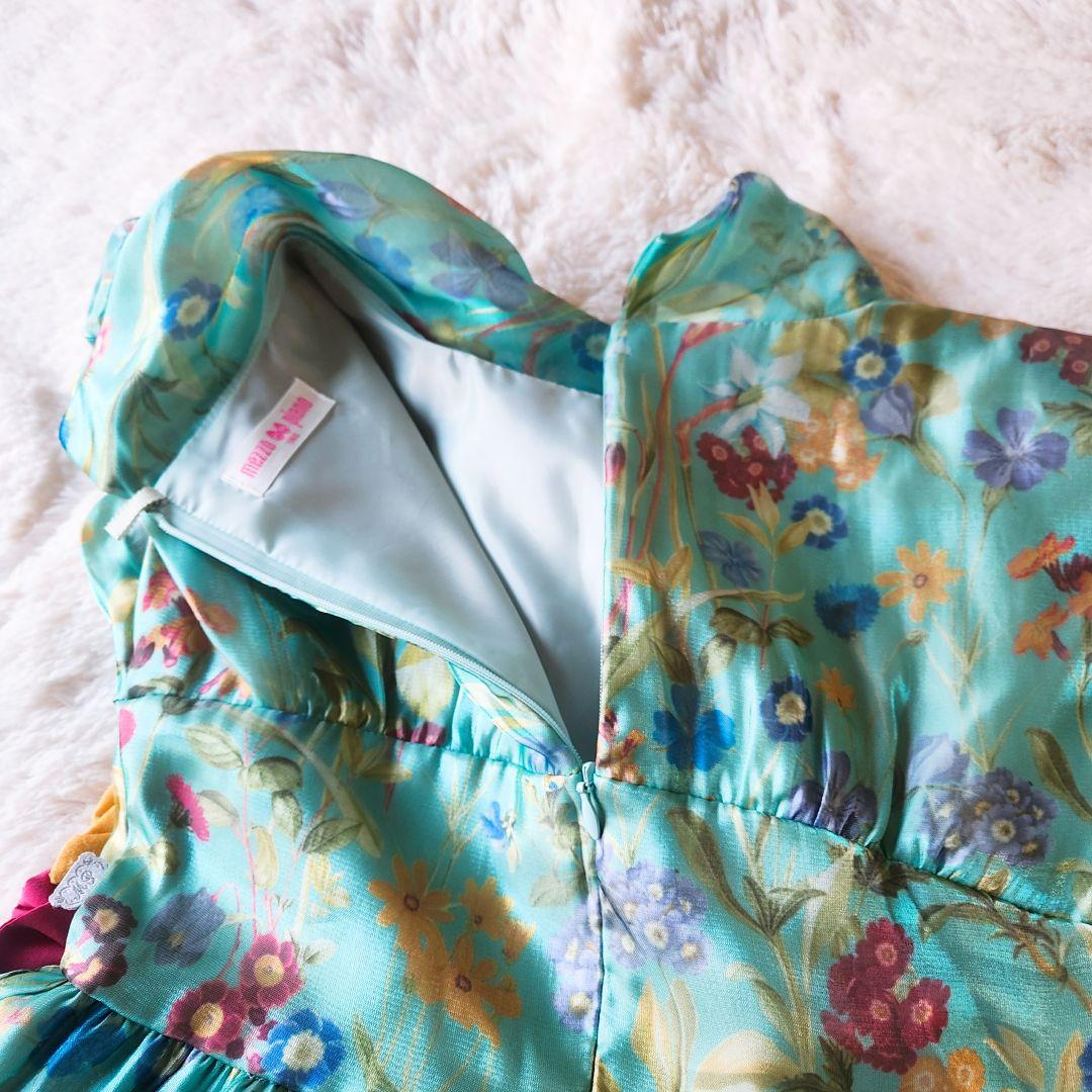 mezzo piano☆メゾピアノ☆140cm☆ドレス☆花柄☆グリーン☆リボン