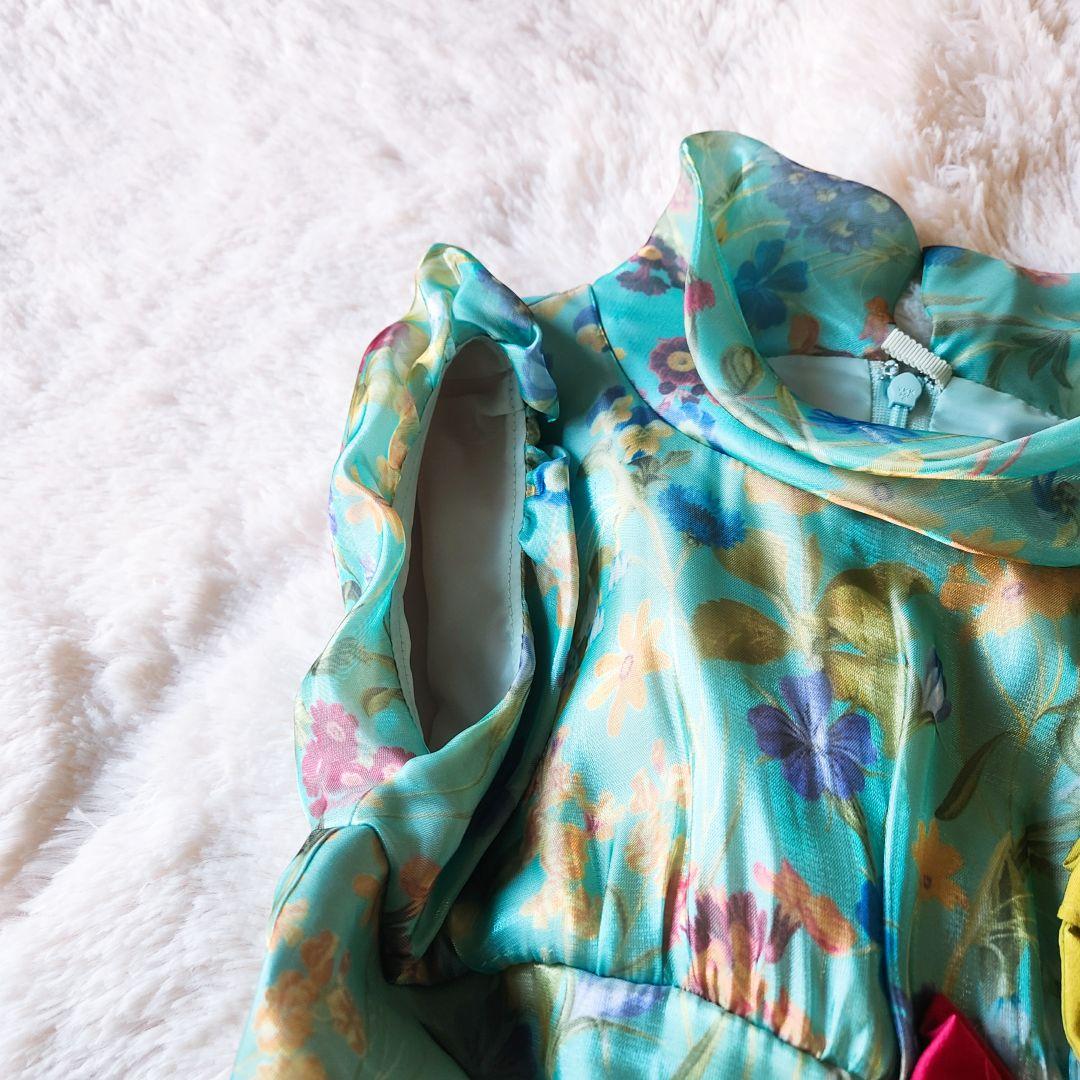 mezzo piano☆メゾピアノ☆140cm☆ドレス☆花柄☆グリーン☆リボン