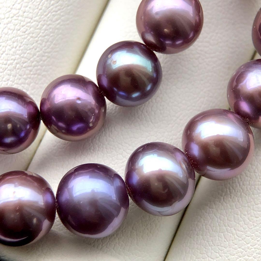 本真珠淡水エジソンパール　パープル系8-10㍉ネックレス連材BEN816