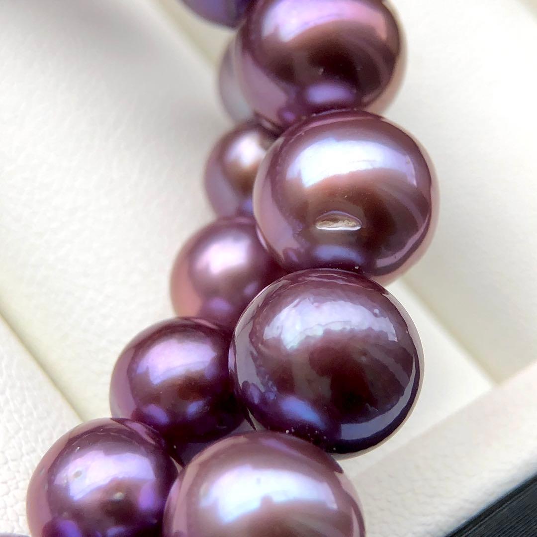 本真珠淡水エジソンパール　パープル系8-10㍉ネックレス連材BEN816