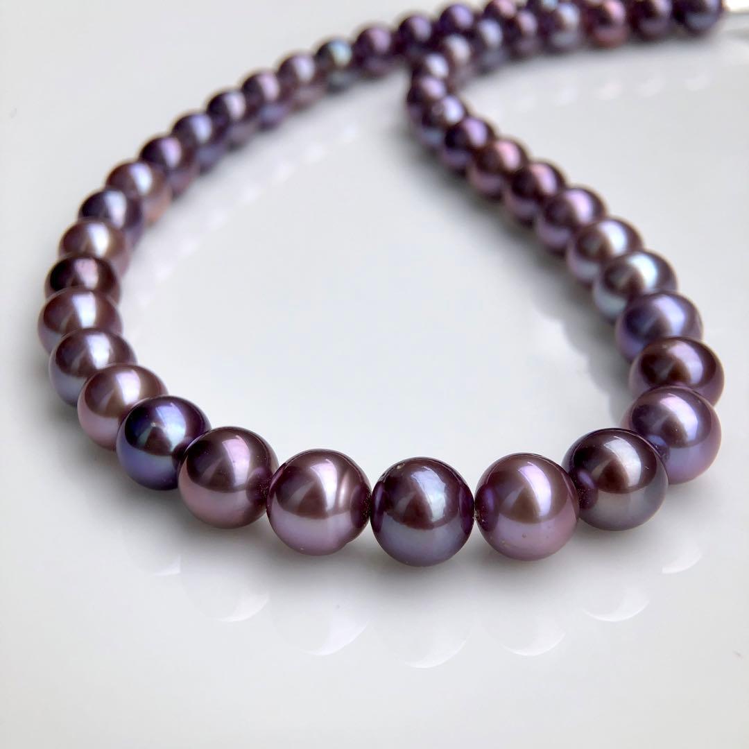 本真珠淡水エジソンパール　パープル系8-10㍉ネックレス連材BEN816