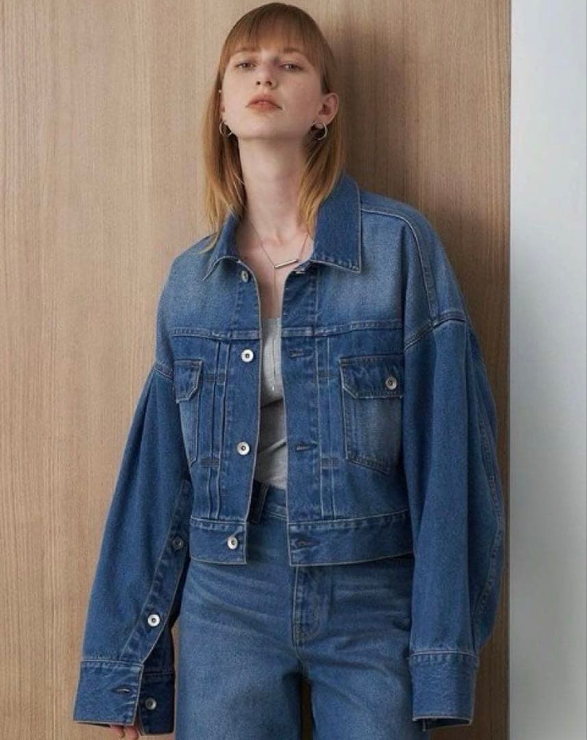 ELENDEEK ワイドスリーブデニムジャケット ブルー クロップドジャケット