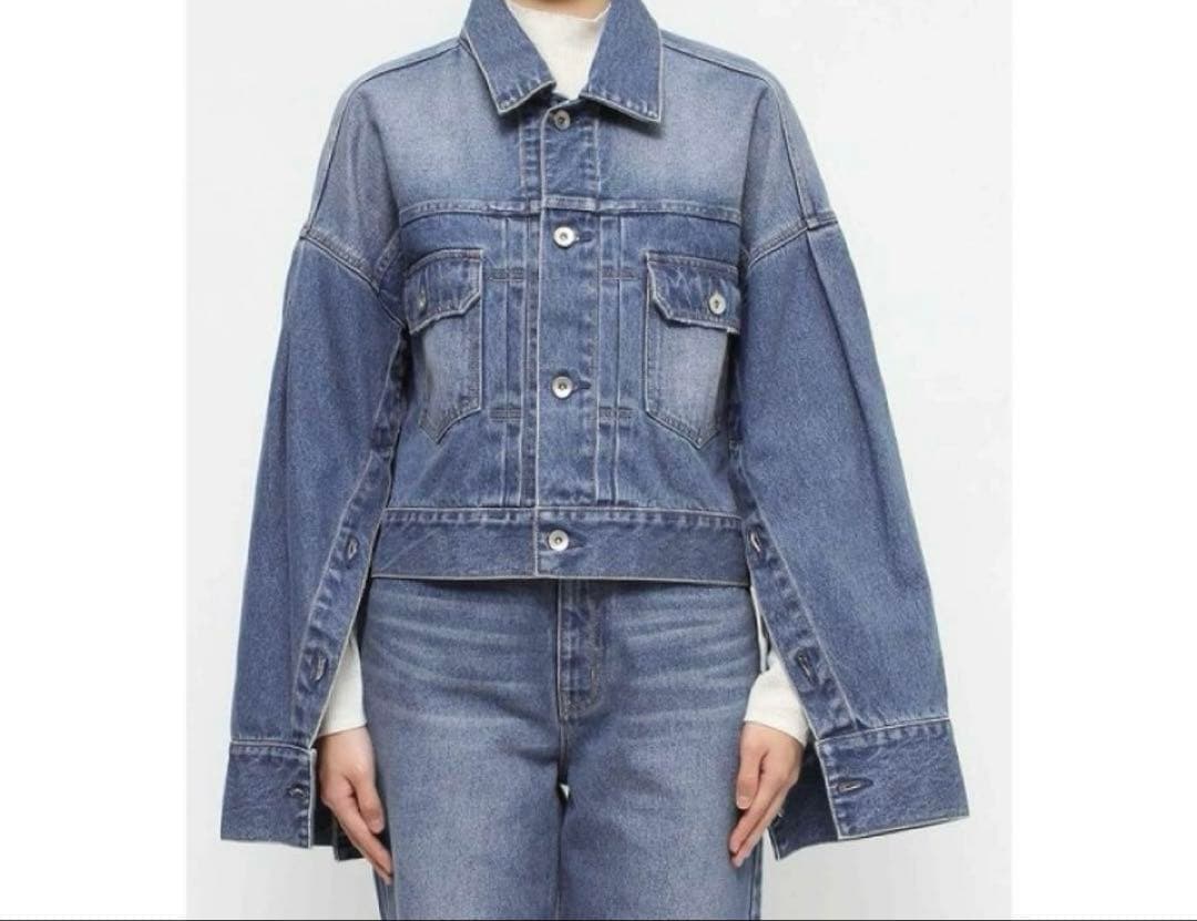 ELENDEEK ワイドスリーブデニムジャケット ブルー クロップドジャケット