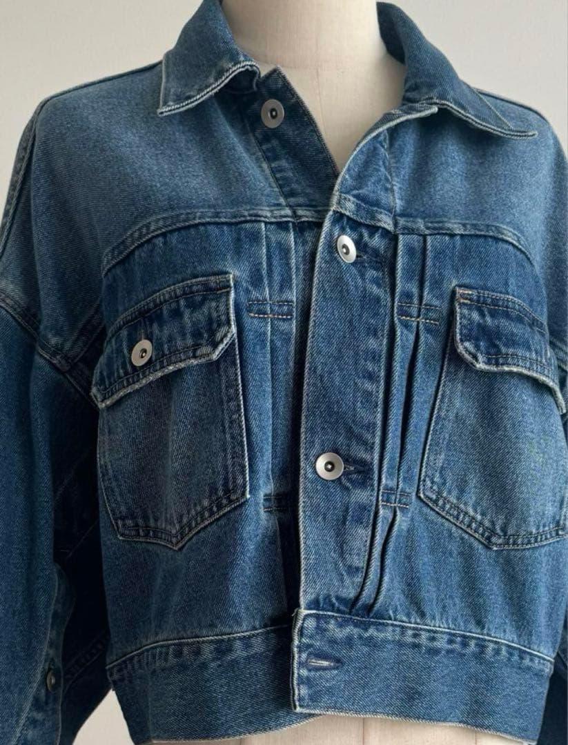 ELENDEEK ワイドスリーブデニムジャケット ブルー クロップドジャケット