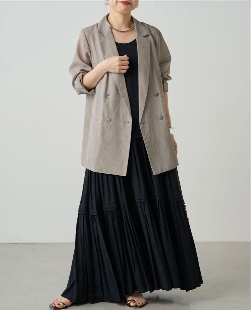 【loungedress】サテンティアードキャミワンピース　黒　フリーサイズ