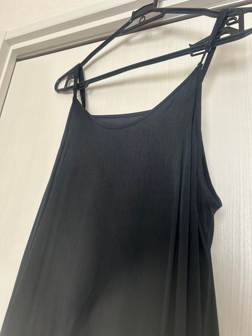【loungedress】サテンティアードキャミワンピース　黒　フリーサイズ