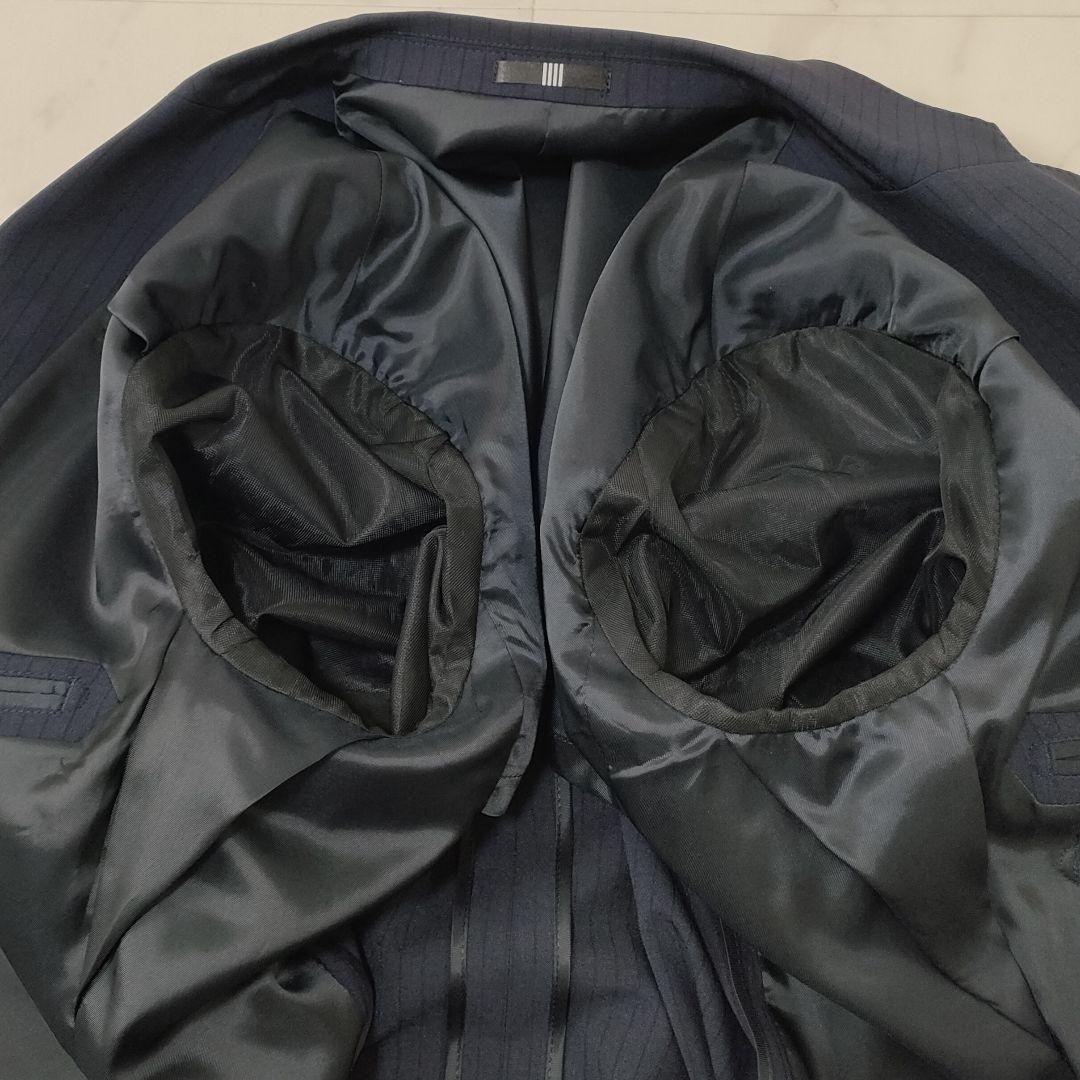 スーツセレクト　4Sシリーズ　3ピース　セットアップ　ストライプ　ネイビー　A6