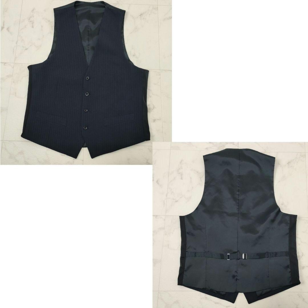 スーツセレクト　4Sシリーズ　3ピース　セットアップ　ストライプ　ネイビー　A6