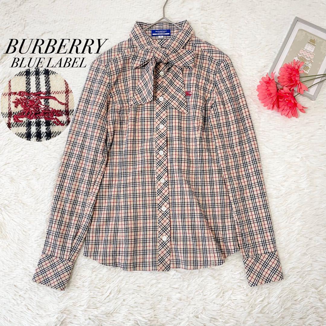 バーバリーブルーレーベル ノバチェック ボウタイリボン ブラウス コットン 36