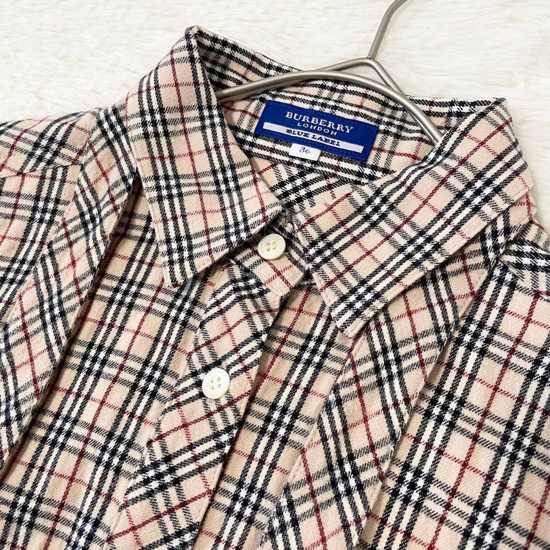 バーバリーブルーレーベル ノバチェック ボウタイリボン ブラウス コットン 36