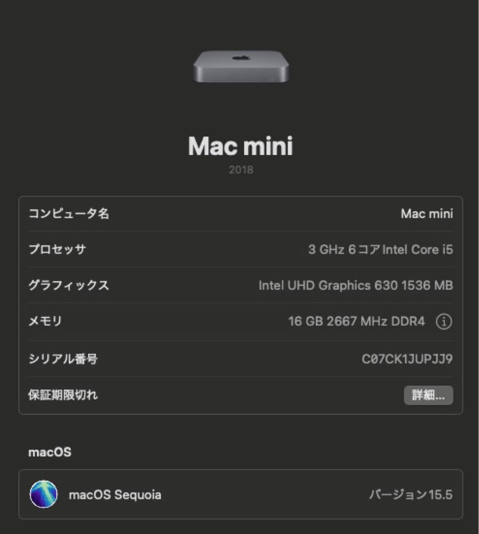 Macデスクトップ Apple Mac mini (2018) 16GB/1TB