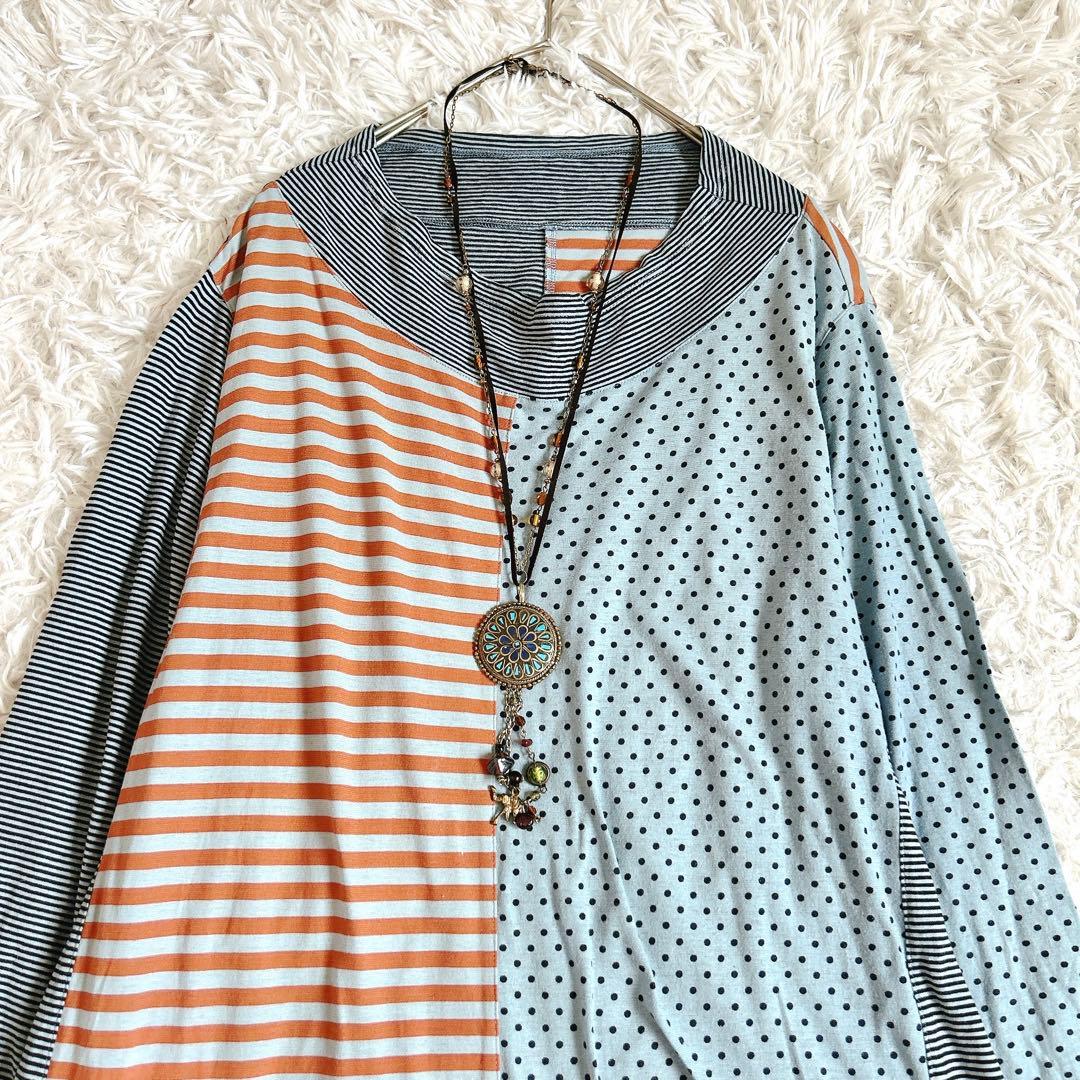 美品⁂センソユニコ⁂ロングワンピース　チュニック　アシメカラー　ボーダードット