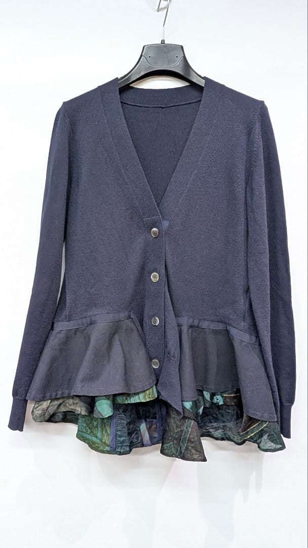 sacai ペプラムコットンカシミヤニットカーディガン ネイビー size１