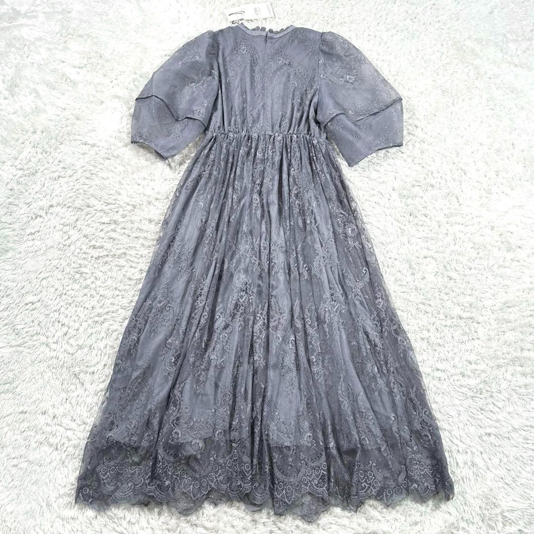 【新品】　GIRL　ランタンスリーブ　ロングワンピース　ドレス　ブルーグレー　L