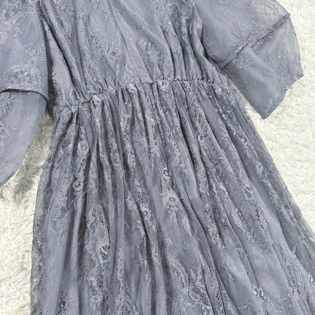 【新品】　GIRL　ランタンスリーブ　ロングワンピース　ドレス　ブルーグレー　L