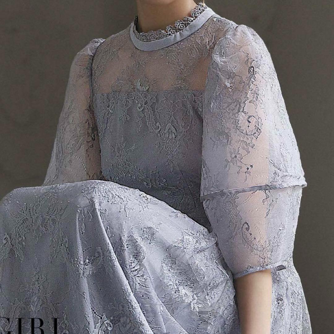 【新品】　GIRL　ランタンスリーブ　ロングワンピース　ドレス　ブルーグレー　L