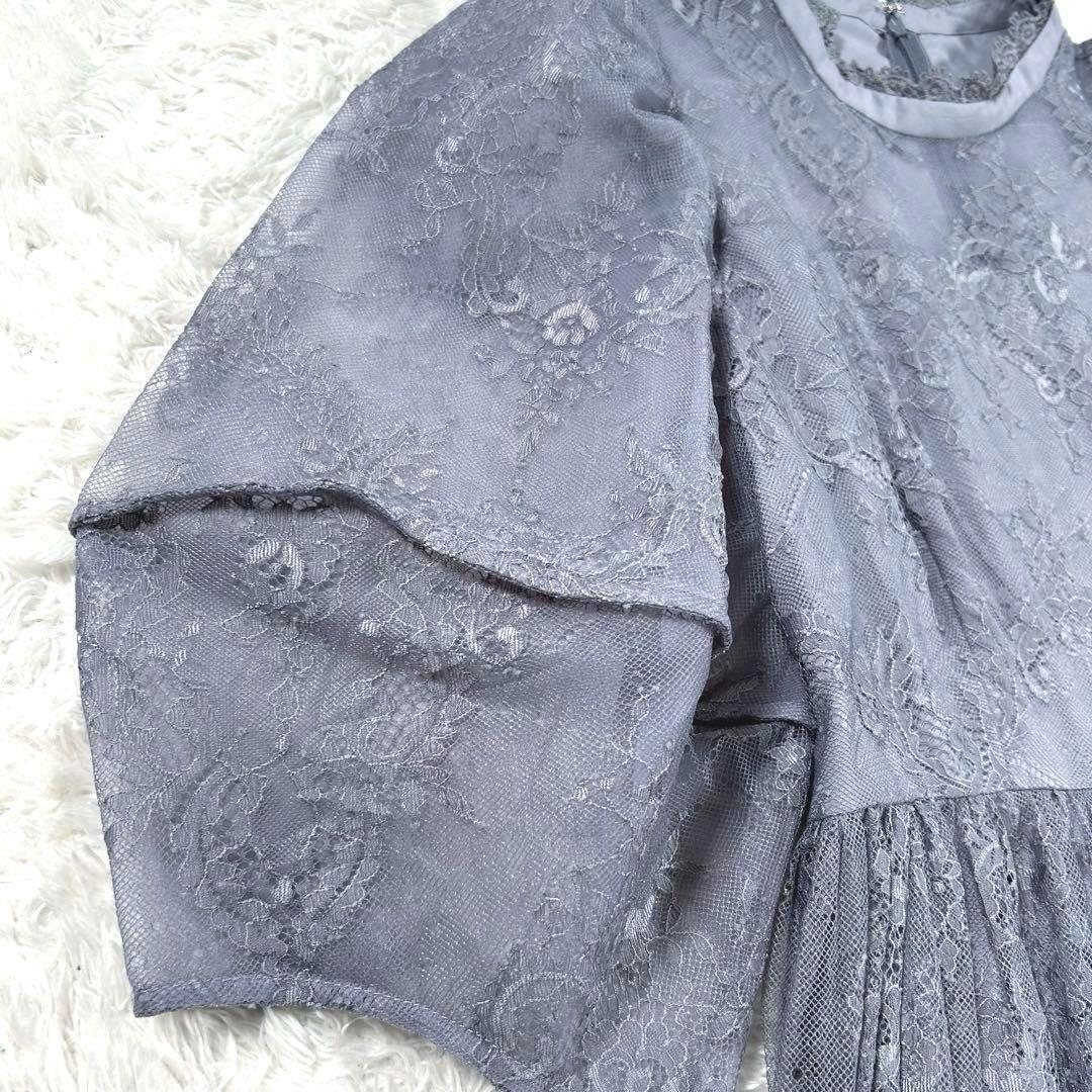 【新品】　GIRL　ランタンスリーブ　ロングワンピース　ドレス　ブルーグレー　L