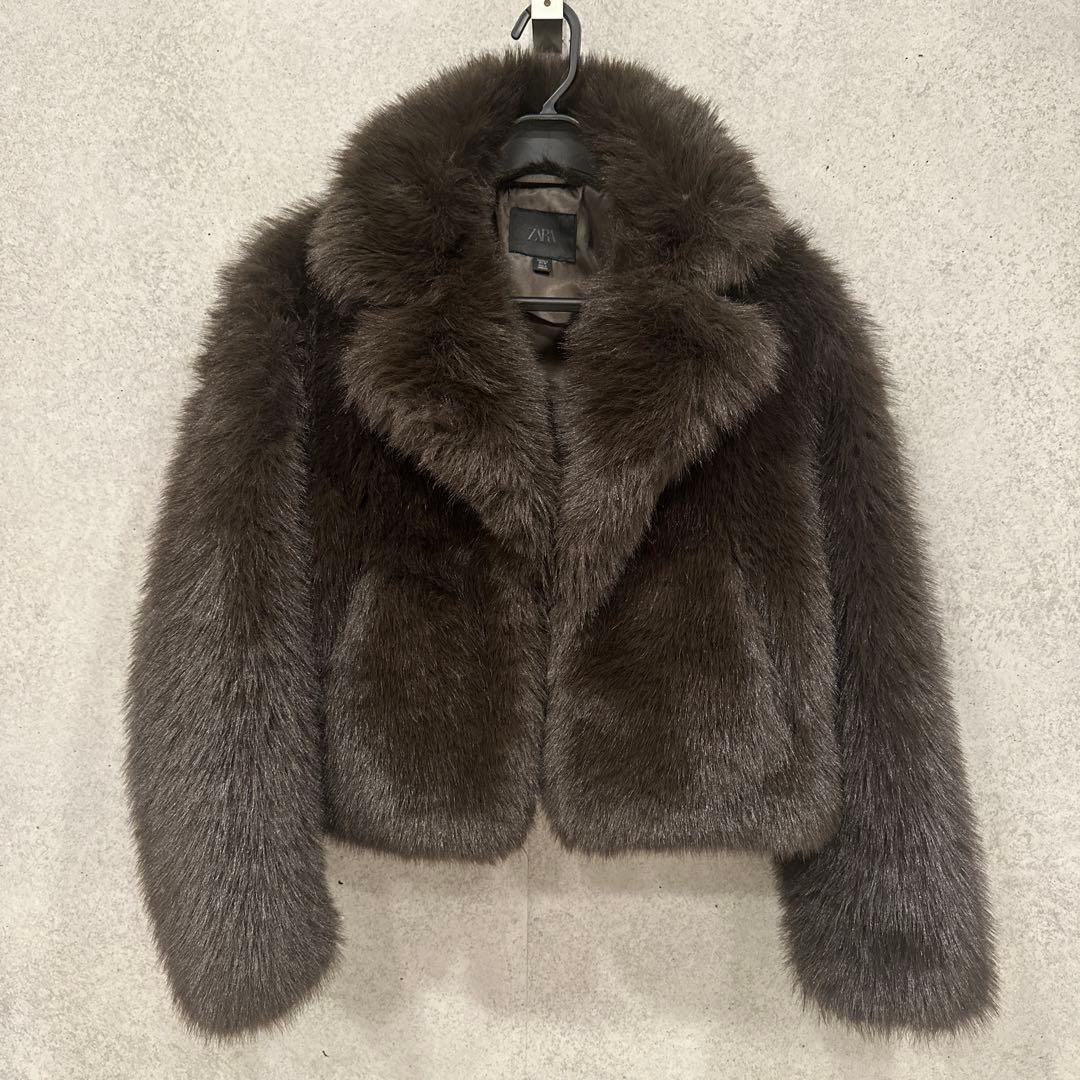 ★美品★ZARA フェイクファー ショートコート ブラウン S