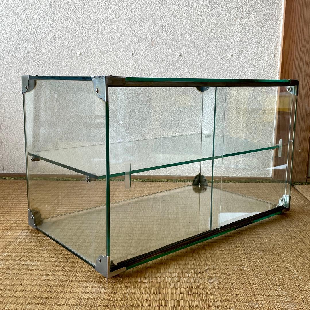 【当時物】全面 ガラスケース 2段 店舗什器 飾棚 店頭 ディスプレイ レトロ