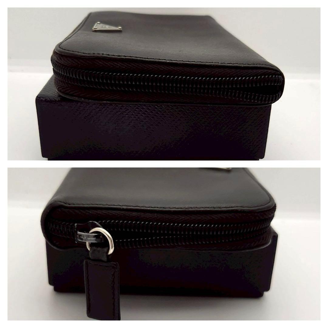 極美品 プラダ 長財布 三角ロゴ ラウンドファスナー サフィアーノレザー 黒