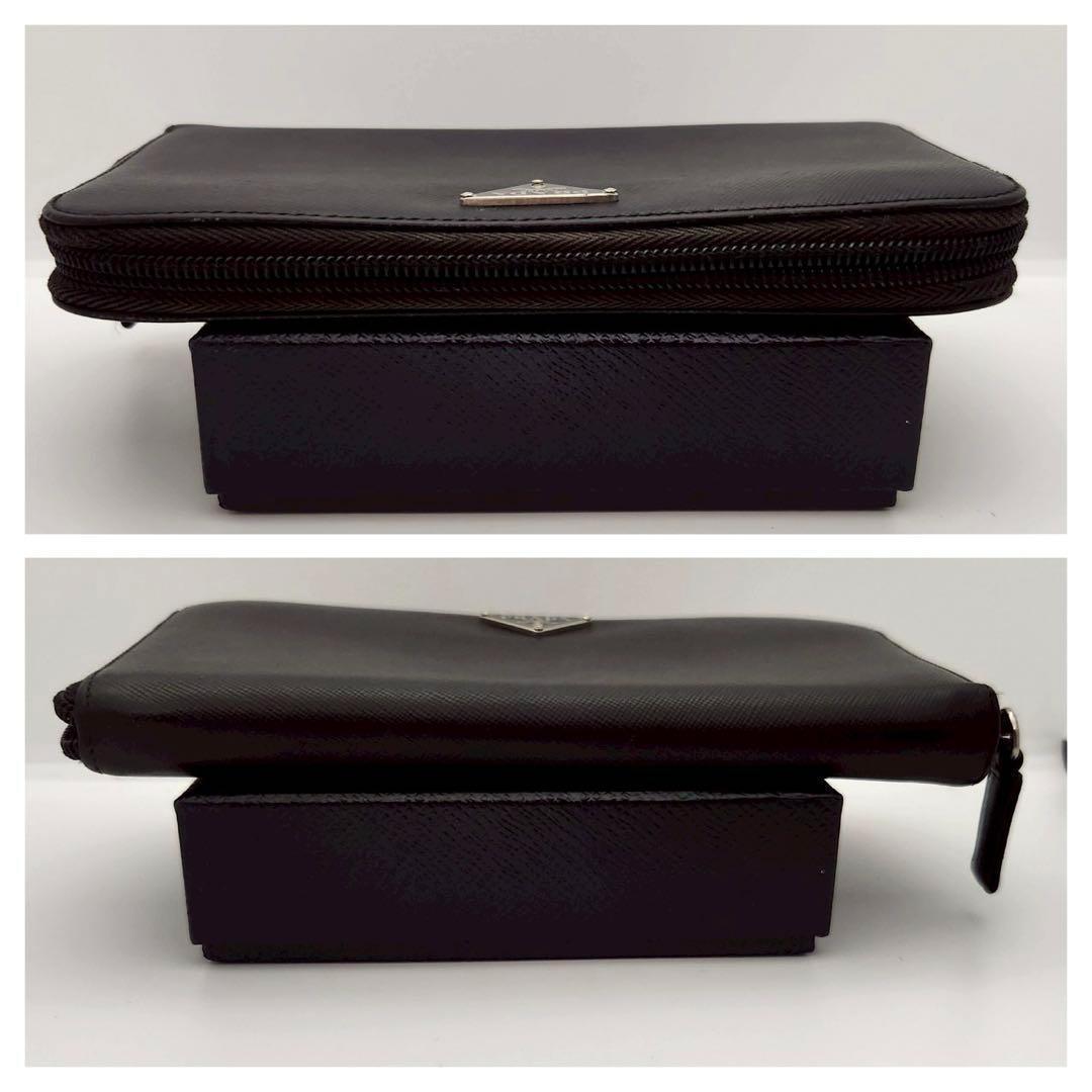 極美品 プラダ 長財布 三角ロゴ ラウンドファスナー サフィアーノレザー 黒