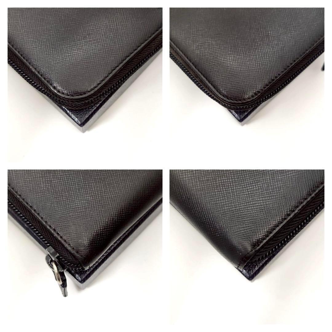 極美品 プラダ 長財布 三角ロゴ ラウンドファスナー サフィアーノレザー 黒