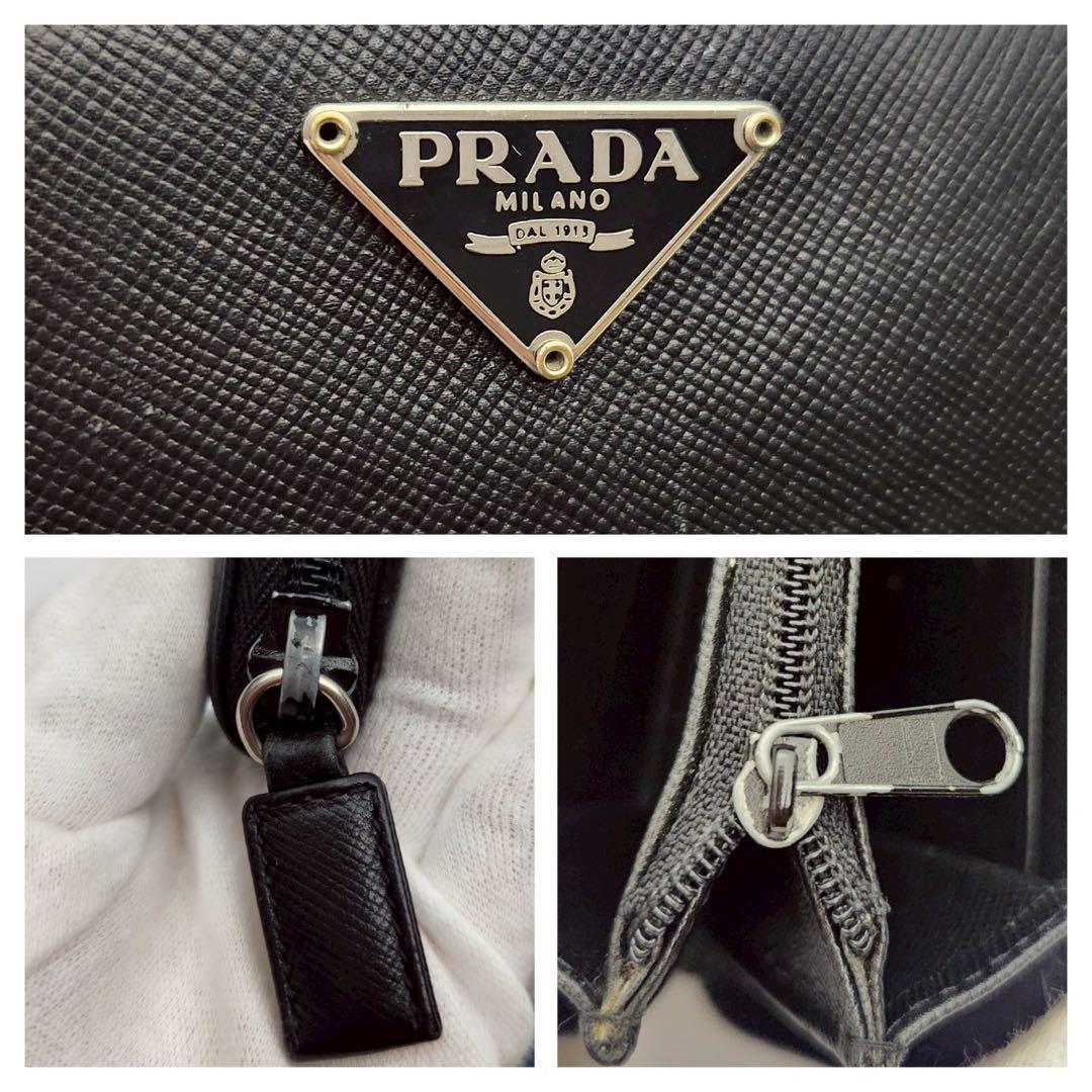 極美品 プラダ 長財布 三角ロゴ ラウンドファスナー サフィアーノレザー 黒