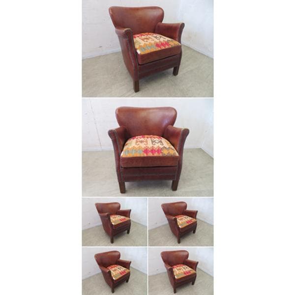 展示品■英国■HALO■プロフェッサーアームチェア■本革＆キリム■1人掛けソファ