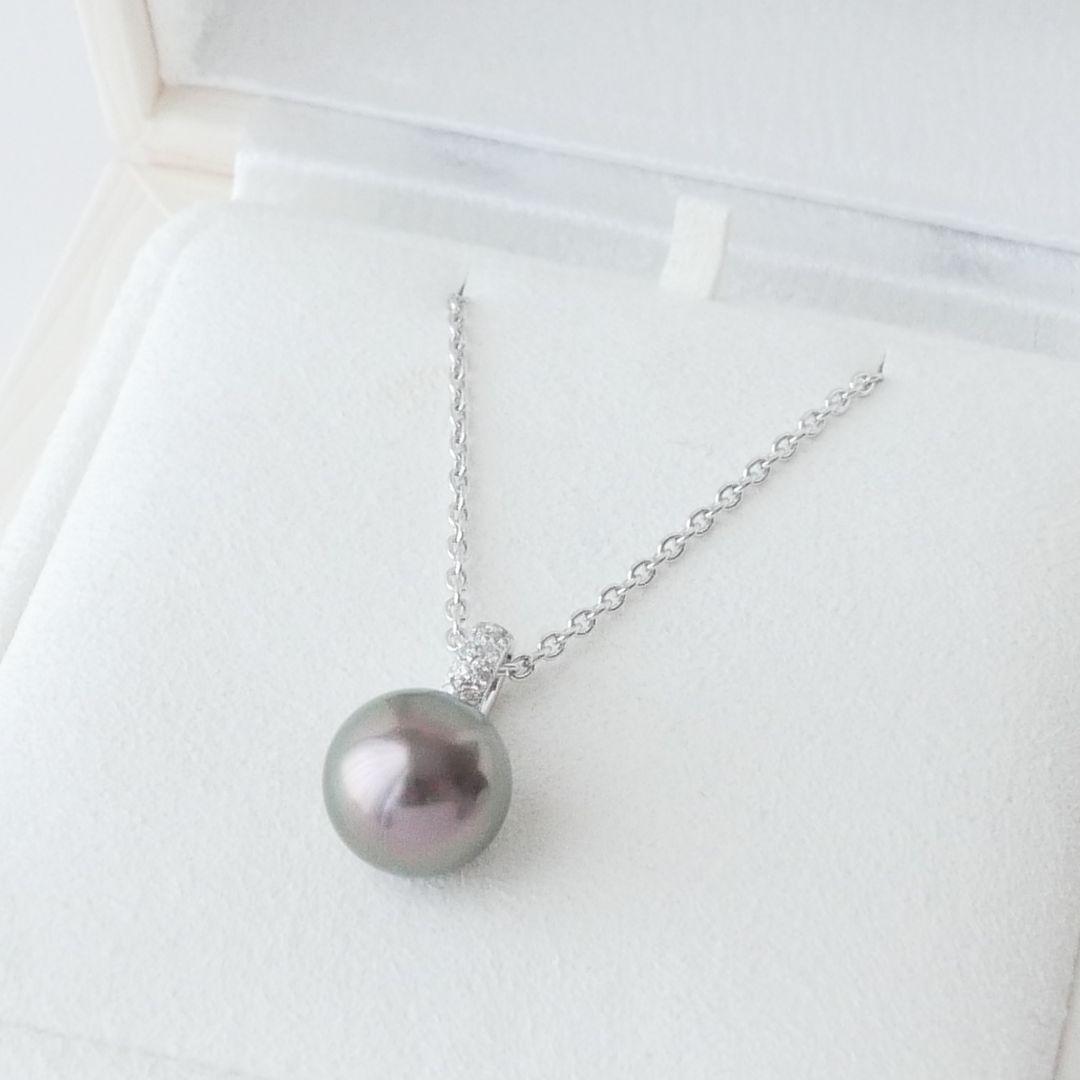 極美品【ミキモト】現行品　黒蝶パール　約10mm　ダイヤ　ペンダント　ネックレス